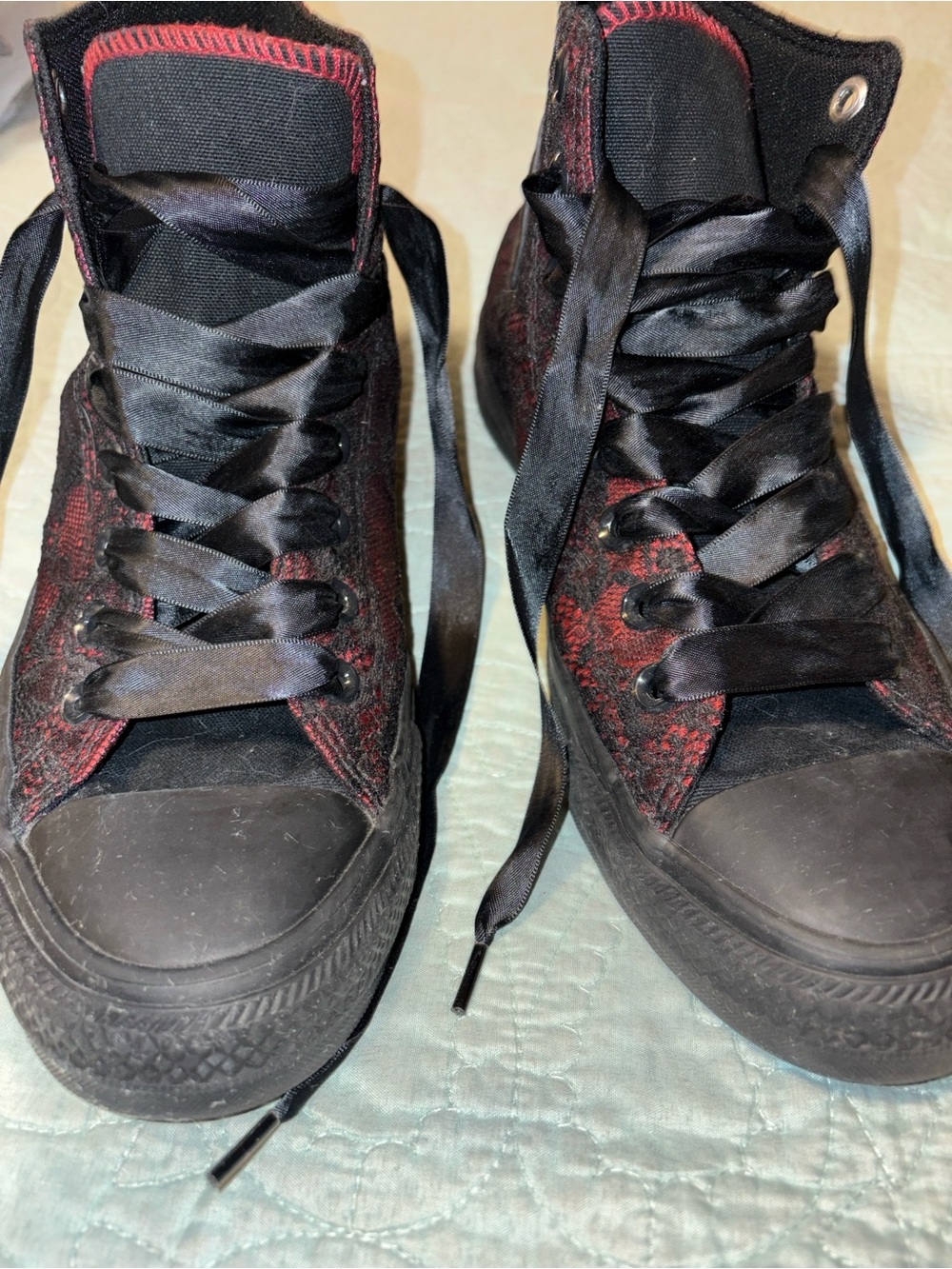Chuck Taylor All Star High Top Dressed Up Lace Overlay Sneaker Black/Park Red - Picture 4 of 12